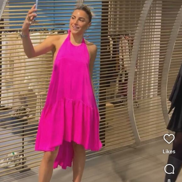 NWT AZEEZA Winston Raw Silk Mini Dress Ultra Pink High Low Party Size L - Picture 1 of 10